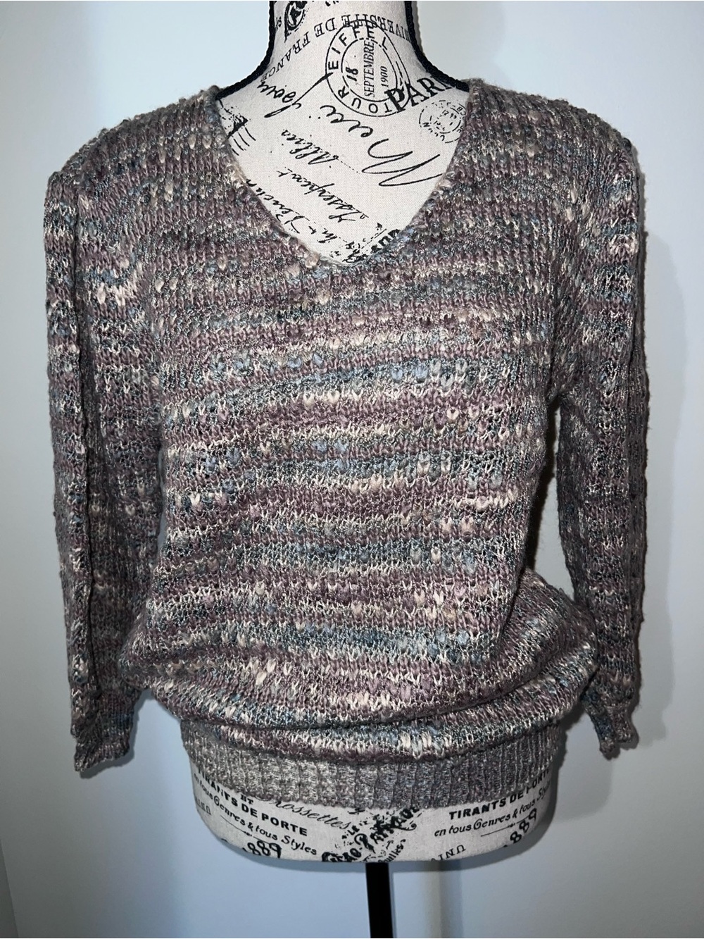 Vintage Impressions II Space Dye Knit Sweater V-Neck Slouchy Retro 80s 90s